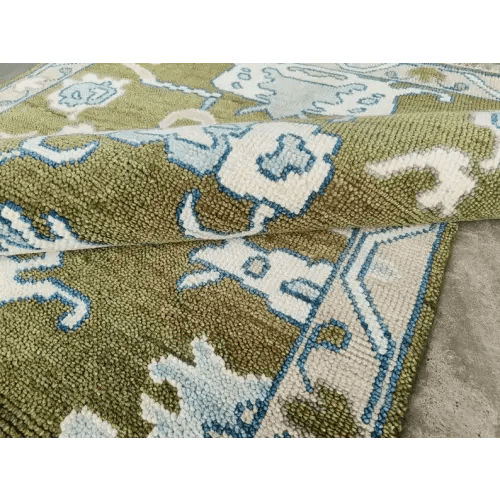 Green Oushak Rug: Hand Knotted Turkish Carpet 12x14