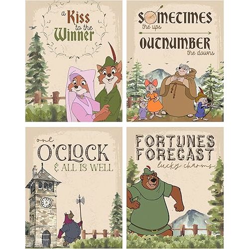 Silly Goose Gifts Watercolor Robin Hood Cartoon Movie Character Themed Wall Art Print Decor - For Room Bath Home 8x10in. Picture Poster Hanging Sign Decoration (Vintage, 4)