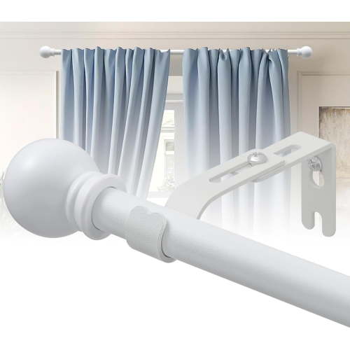 FLY HAWK White Curtain Rod Kit - 5/8" Adjustable Curtain Rods for Window 30" to 44", Including Two Brackets