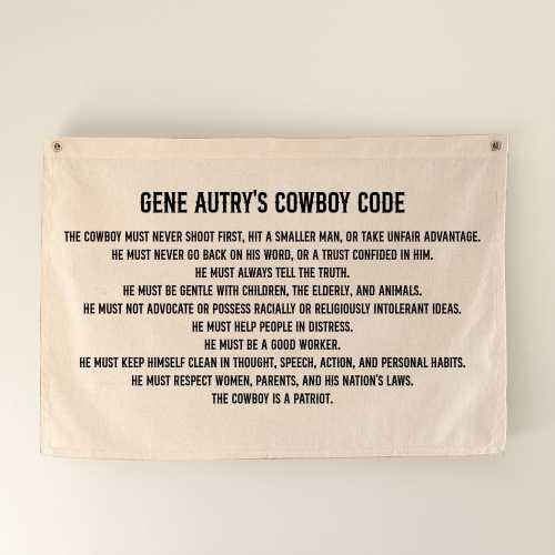 Gene Autry Cowboy Code Canvas Banner, Boho Coastal Wall Decor