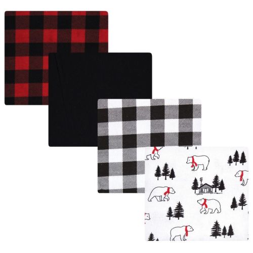 Hudson Baby Infant Boy Cotton Poly Flannel Receiving Blankets, Buffalo Plaid Bear, One Size