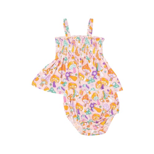 Angel Dear Retro Mushroom Print Smocked Ruffle Top & Bloomers Set | Nordstromrack