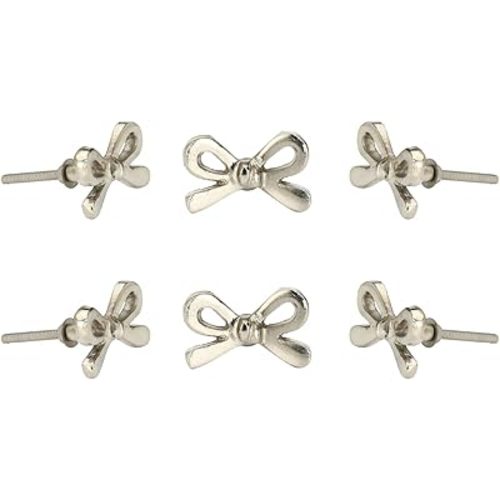Perilla Home Set of 6 Chrome Bow Knobs - Decorative Flower Knobs - for Room, Kitchen, Cabinet, Hardware, Cupboard, Door, Knobs, Dresser, Wardrobe, Closet and Drawer Pulls