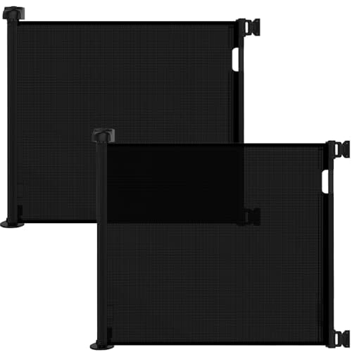 Veraste (2 Pack) Retractable Baby Gate for Doorways and Stairs, Mesh Safety Gate for Pet, Indoor & Outdoor Use, One-Hand Operation, Easy Installation, 33.6" Tall, Expands to 55" Wide（Black,33.6"x55"