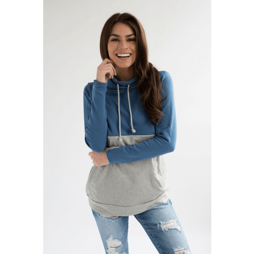 Nursing Sweatshirt for Breastfeeding - Hidden Zipper - Blue/Gray – Nursing Queen