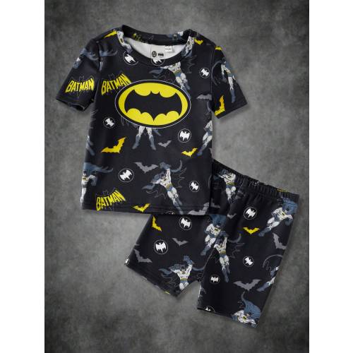 BATMAN X SHEIN Baby Boy Cartoon Print Short Sleeve Top And Shorts Pajama Set