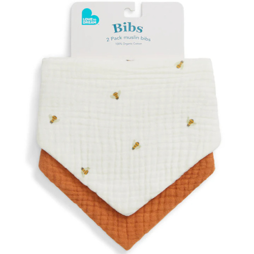 Bib 2 Pack Muslin Cream Bees