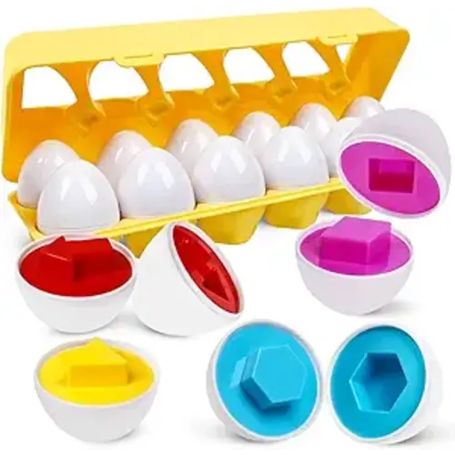 Montessori Geometric Eggs,12 pcs Set Color & Shape Egg Puzzle Toys Matching Eggs for Toddlers 1-3,Preschool Educational Sorting Game Fine Motor Toy Easter Gifts for Kids Boys Girls