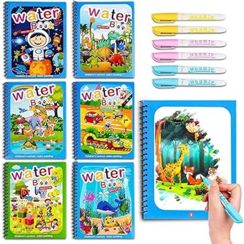Water Coloring Books for Toddlers, Reusable Water Doodle Book Toys, Mess-Free Coloring Book, Toddler Toys & Activities for Girls Boy Easter Birthday Gift for 1 2 3 4 5 + Year Old (6 Pack)