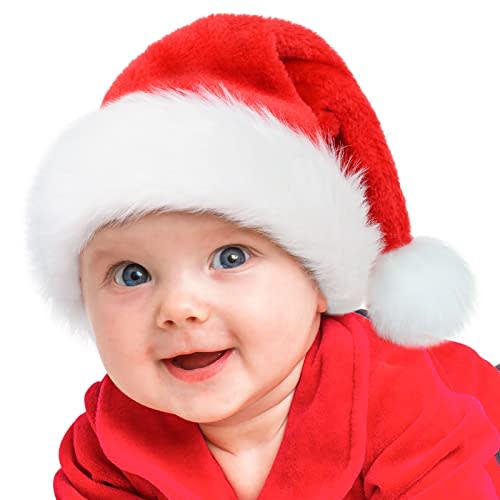 RJVW Christmas Santa Hat for Kids & Baby,Thicken Unisex Velvet Classic Santa Claus Hat for New Year Party