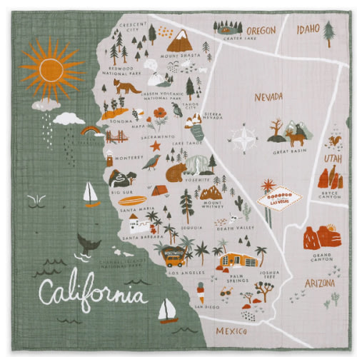 California- themed Quilt in 3-Layer GOTS Certified Organic Muslin Cotton