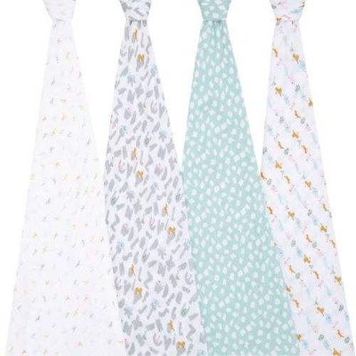 aden + anais Essentials Swaddle Baby Blanket Set - Alphabet Animals - 4pk