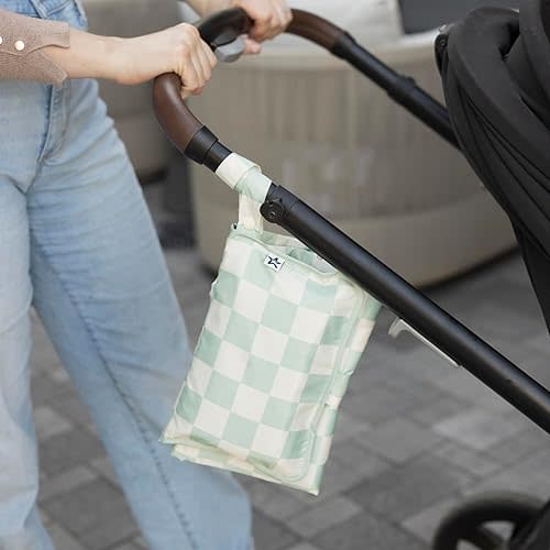 Tiny Twinkle Portable Diaper Changing Pad – Foldable, Waterproof & Compact Travel Changing Mat with Storage | Smart Wipes Pocket for On-The-Go Parents(Sage Checkers)