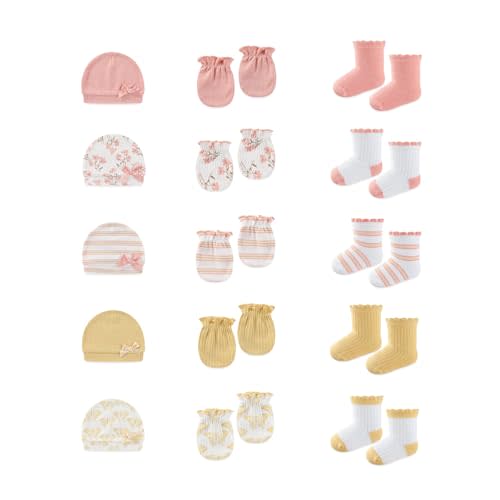 15 Pack Infant Hats Gloves Socks Unisex Baby Boy Girl Accessories Set Cotton New Born Caps Mittens