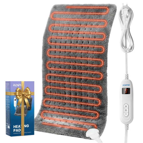 RENPHO Heating Pad for Back Pain Relief & Period Cramps, HSA FSA Eligible, Heat Pad for Neck and Shoulder,12"x24",Birthday Christmas Gifts for Women Men, Gray