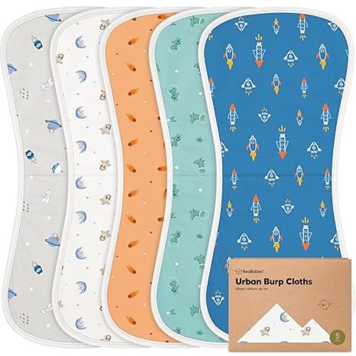Organic Burp Cloths Baby Boy & Girl - 5-Pack Super Absorbent Cotton Burping Cloths for Babies, Soft & Plush Newborn Spit Up Rags, Infant Towels for Milk Spit Up, Unisex, Large 21" x 10" (Cosmo)