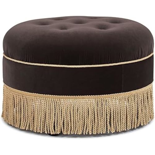 Jennifer Taylor Home Yolanda 24" Round Upholstered Accent Ottoman, Deep Brown Performance Velvet
