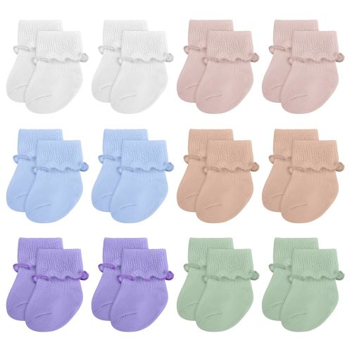 Toulite 12 Pairs Preemie Socks Baby Girls Boys Cotton Premature Ruffle Turn Cuff Sock for Hospital NICU Newborn