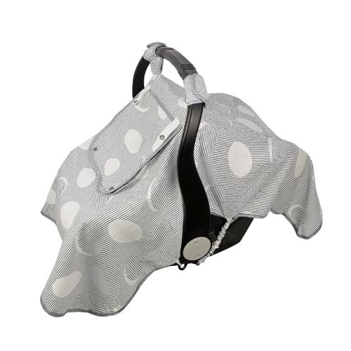ICOPUCA Car seat Covers for Babies, Muslin carseat Cover Girls/boy, carseat Canopy Light Weight, Breathable, Kick Proof, fit Summer/Autumn/Spring, Black Strip Polka;