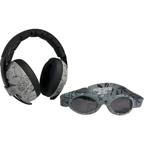 BANZ Baby Noise Protection Headphones & Bonus Sunglasses - Doodle Grey