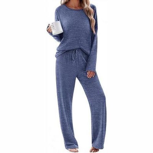 Ekouaer Pajama Set Womens Long Sleeve Sleepwear Pullover Top and Pants Cozy Loungewear Soft Pjs Lounge Set with Pockets Navy M