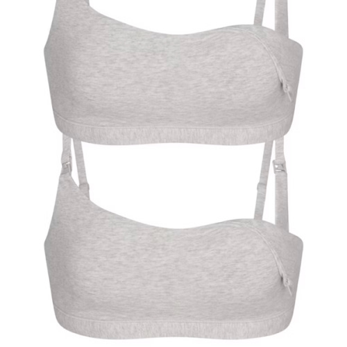 COTTON JERSEY MATERNITY NURSING SCOOP BRALETTE 2-PACK | LIGHT HEATHER GREY