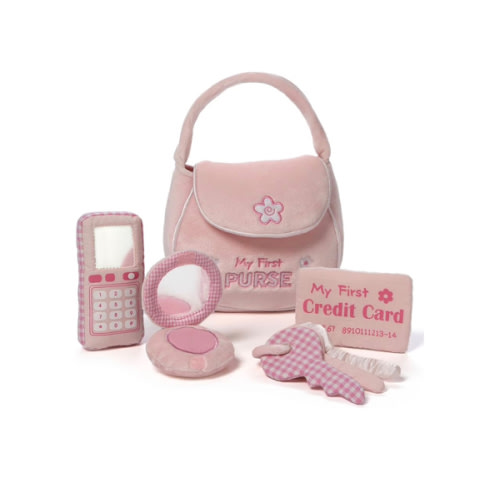 Baby GUND Play Soft Collection, My First Purse 5-Piece Plush Playset with Rattle, Mirror and Crinkle Plush Toys, Sensory Toy for Babies and Newborns, 8”