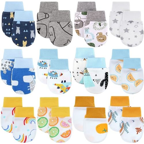 12 Pairs Newborn Baby Mittens Infant Toddler Gloves No Scratch Mittens Gloves for 0-6 Months Baby Boys Girls