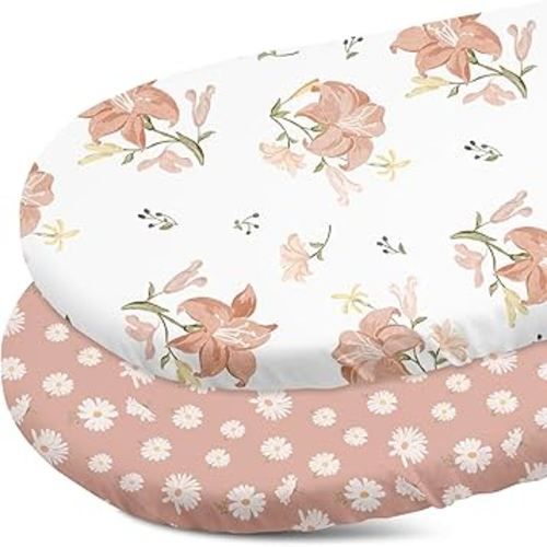 Gllquen Baby Bassinet Sheets Set 2-Pack, Breathable Cozy Bassinet Fitted Sheet Universal Fit Standard Mattress Oval Rectangle Cradle Baby Sheets for Baby Boy Girls Unisex 32"x16"(Lily)
