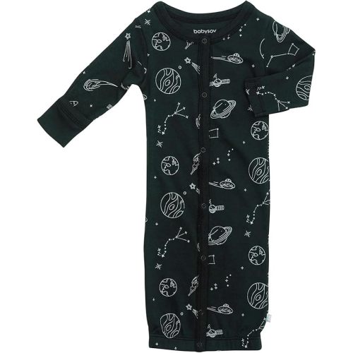 Babysoy Unisex Baby Long Sleeve Gown Sleep Sack, Ultra Soft Nightgown, Newborn Reversible Mittens