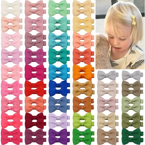 CLLOT Hair Clip 90PCS, Baby Girls Fully Lined Baby Bows Hair Pins Tiny 2' Hair Bows Alligator Clips for Infants Toddlers in Pairs