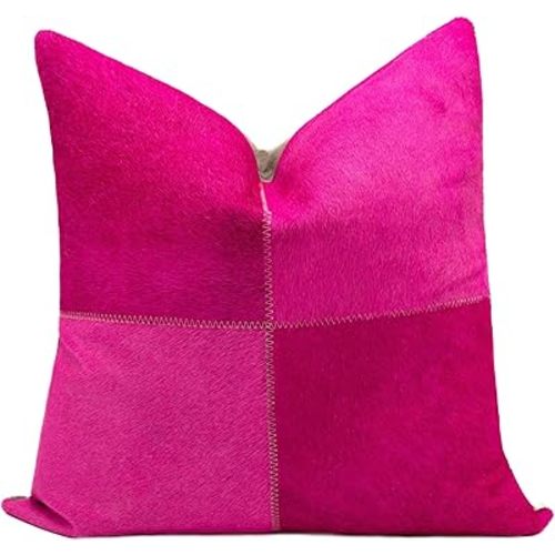 CANVELLO Genuine Cowhide Leather Decorative Throw Pillows - Handmade Patchwork Accent Pillows for Sofa, Couch, Chair - Southwestern Feather Down Insert Included (CW45A-1818)