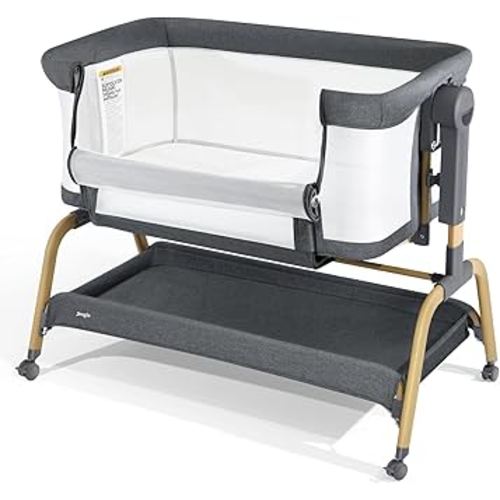 3 in 1 Baby Bassinet, Bedside Bassinet for Baby, Rocking Bassinet with Comfy Mattress and Wheels, 6 Height Adjustable Easy Folding Portable Bedside Crib for Newborn