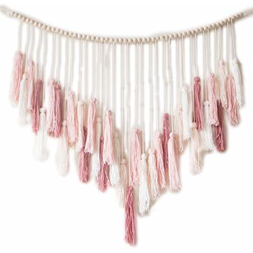 Decocove Macrame Wall Hanging - Large with Wood Beads Bohemian Decor for Bedroom, Living Room and Kitchen Warm Blush Pink 35'' x 36''