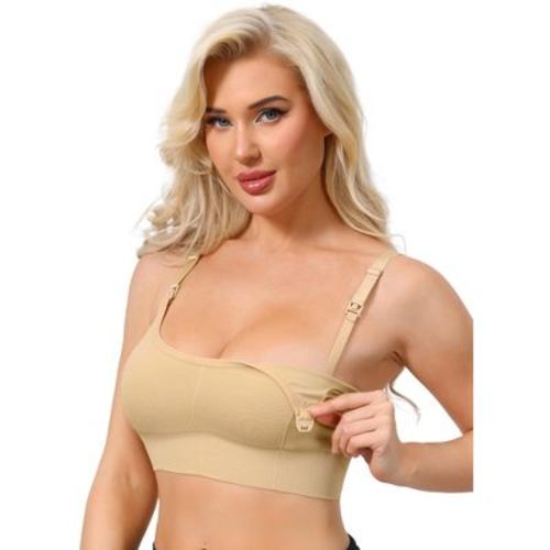 INSPIRE CHIC Nursing Bras for Women Wireless U Neck Maternity Full Coverage Breastfeeding Adjustable Straps Bralettes Large Beige