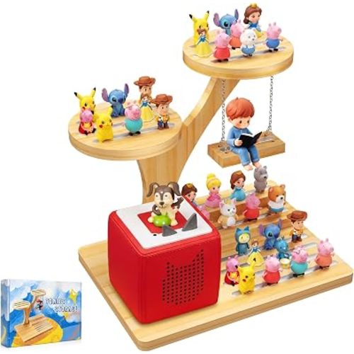 for Tonies Storage, Compatible with TonieBox 1/2 Tonies Shelf, Magnetic Stand Holder for Toniebox Player Tonies Characters Wooden Tonie Storage Shelves Figures for Kids Room (Swing)