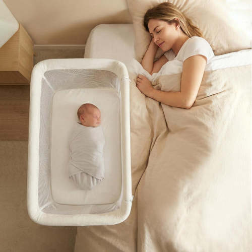 INFANS Baby Bedside Bassinet, Over-Bed Baby Bassinet with Adjustable Height, Safe Close Sleeping, Storage