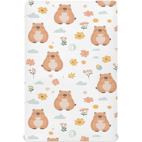 Crib Sheets for Boys Girl Summer Capybara Breathable Mini Crib Mattress Sheets Fitted,Toddler Baby Sheet for Cribs Mattress 39 * 27 * 5In