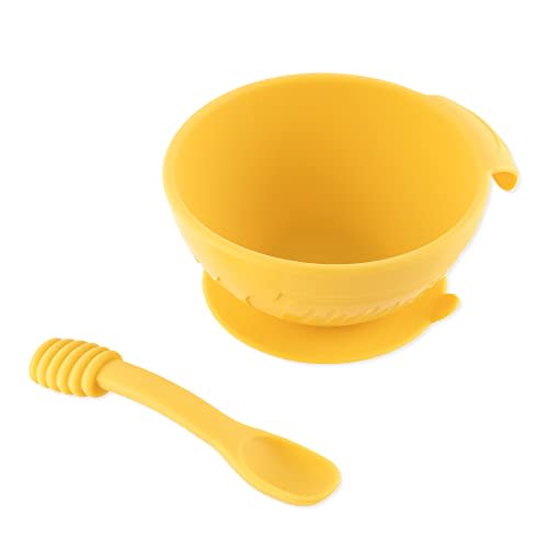 Bumkins Baby Bowls, Disney Winnie The Pooh Silicone Baby Feeding Set, Suction Bowls for Baby and Toddler with Spoon, First Feeding Set, Platinum Silicone Bowl for Babies 4 Months