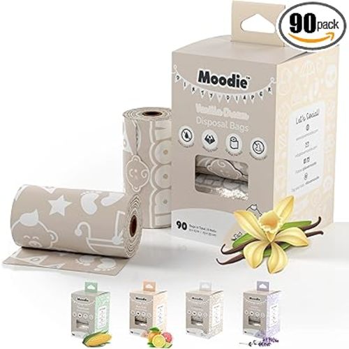 Diaper Disposal Bags (90 BAGS in TOTAL) | VANILLA SCENTED Baby Poop Baggies (6 Refill Rolls 9 x 13in) | Leak Proof Nappy Trash Bag for Quick Changes on the Go