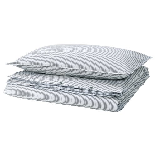 SOLFIBBLA Duvet cover and pillowcase(s) - white blue/stripe Twin