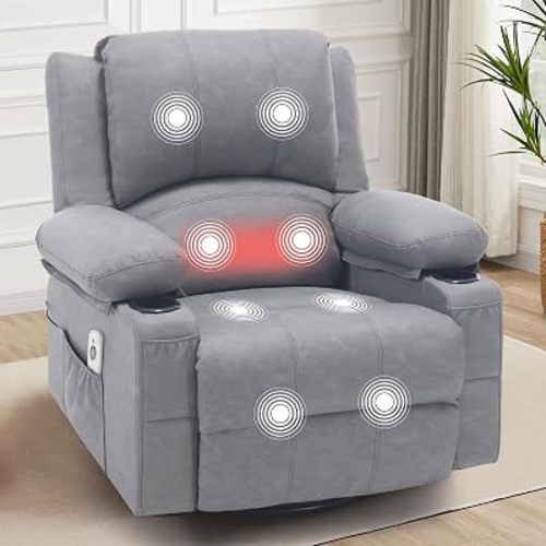 Oversized Swivel Rocking Recliner with Heat Massage Nursery Rocker Grey