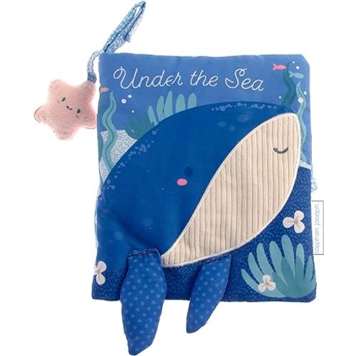 Stephen Joseph, Soft Fabric Book, Soft Activity Baby Book - 6 Sensory Filled Pages, Sensory Toys for Babies and Toddlers, Sea