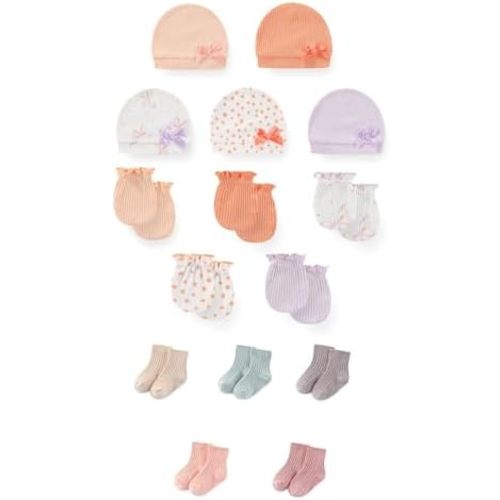 15 Pack Unisex New Born Boy Girls No Scratch Mittens Sets Cotton Soft Baby Gloves Hats socks Accessory 0-6 Months