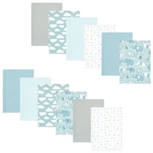 Luvable Friends Hudson Baby Flannel Burp Cloths 12pk, Blue Elephant Journey