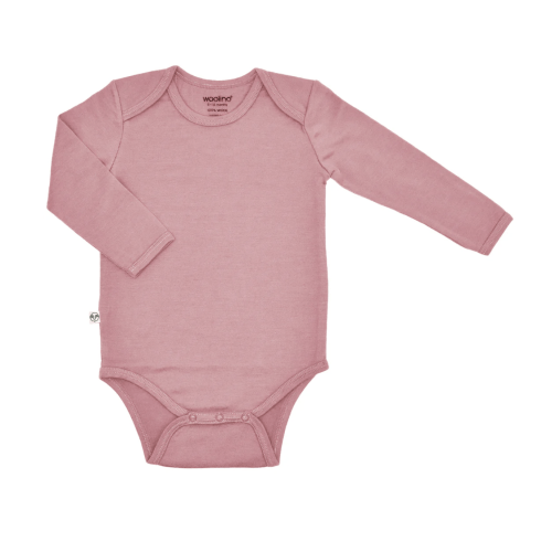 Baby Bodysuit, Long Sleeve, Merino Wool, Blush