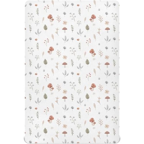 Fitted Crib Sheets Fall Cute Mushroom Leaves Stretchy Portable Playard Sheets for Baby Toddler, Breathable Soft Mini Crib Mattress 39 x 27 in for Boys and Girls
