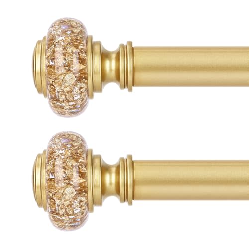 2 Pack Gold Curtain Rods for Windows 48 to 84 Inch, Decorative Vintage Crystal 1'' Diameter Curtain Rod with Gold Foil Finials, Adjustable Heavy Duty Easy Install Drapery Pole Set for Farmhouse