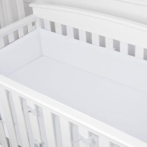 4 PCS Breathable Mesh Crib Padding for Sides - Anti-Collision Cushion Set, Soft and Comfortable Crib Side Padding for Baby Safety (White-L)
