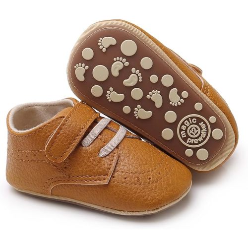 SOFMUO Baby Boys Girls High Top Ankle PU Leather Sneakers Soft Rubber Sole Infant Moccasins Newborn Oxford Loafers Anti-Slip Toddler Wedding Uniform Dress Shoes